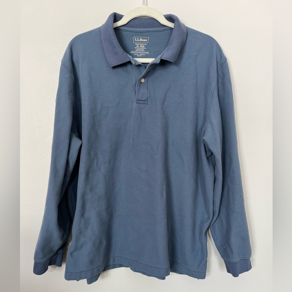 L.L. Bean Men’s Blue Premium Double L Long Sleeve Polo Shirt Size XL Classic
